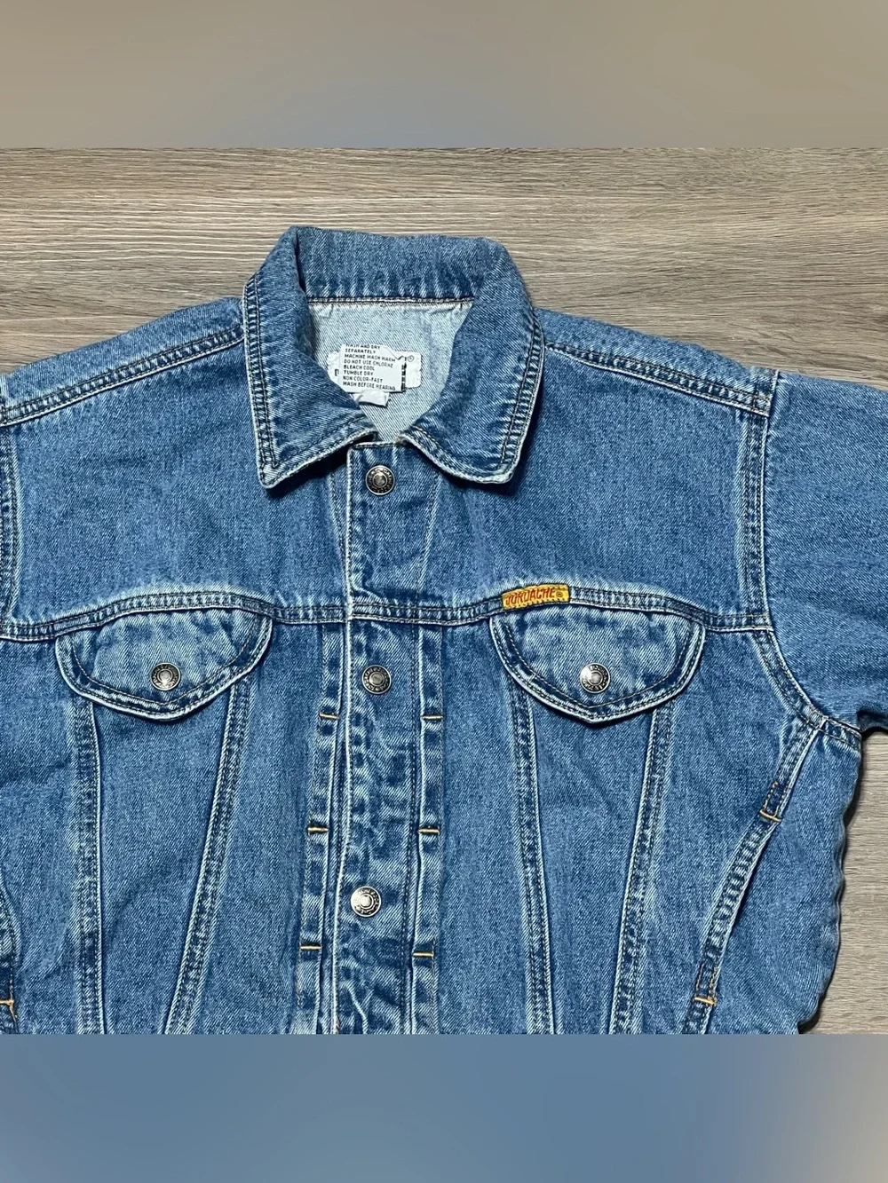 Vintage Jordache Kids Medium 5 Blue Jean Jacket Trucker Denim Button Up 80s